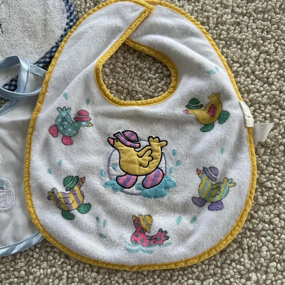 Set of 5 Vintage Baby Colorful Bibs Toddler VTG 90s 60s